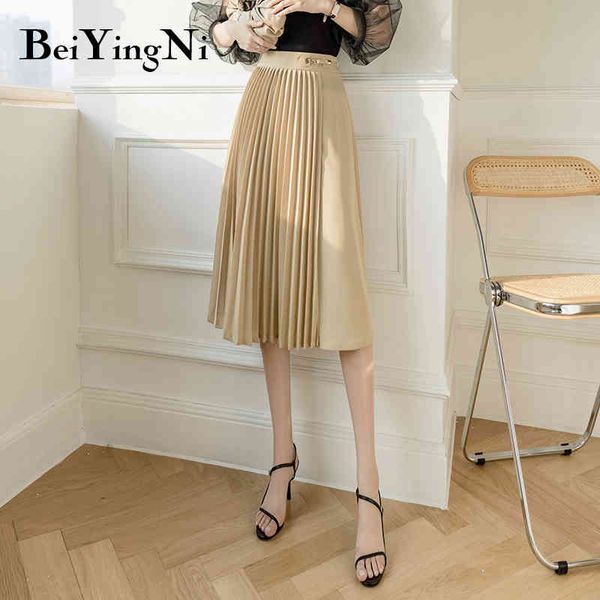 

fashion high waist midi skirts womans solid vintage harajuku casual pleated skirt women black elegant ol faldas femme 210427