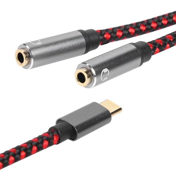 

type-c gold plated earphone splitter 1:2 couple sharing device double adapter computer audio webcams