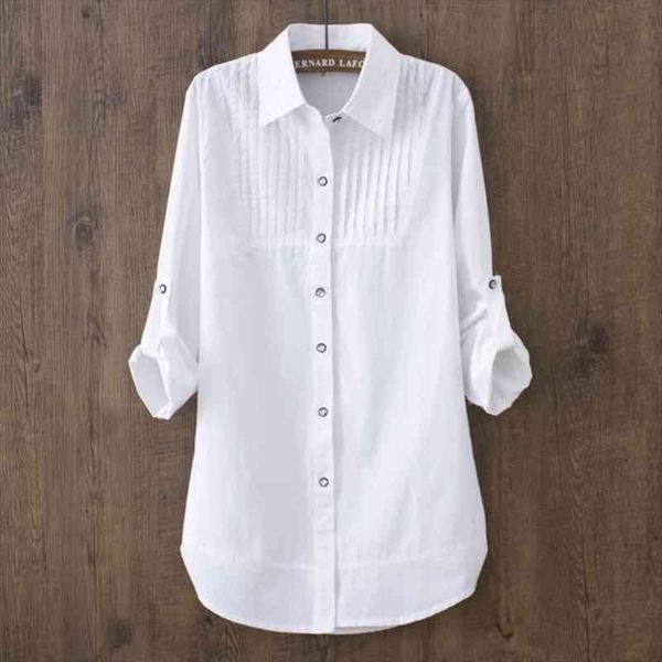 

100% cotton spring summer women white blouse long-sleeved slim cotton casual work white shirts office lady button 0.22