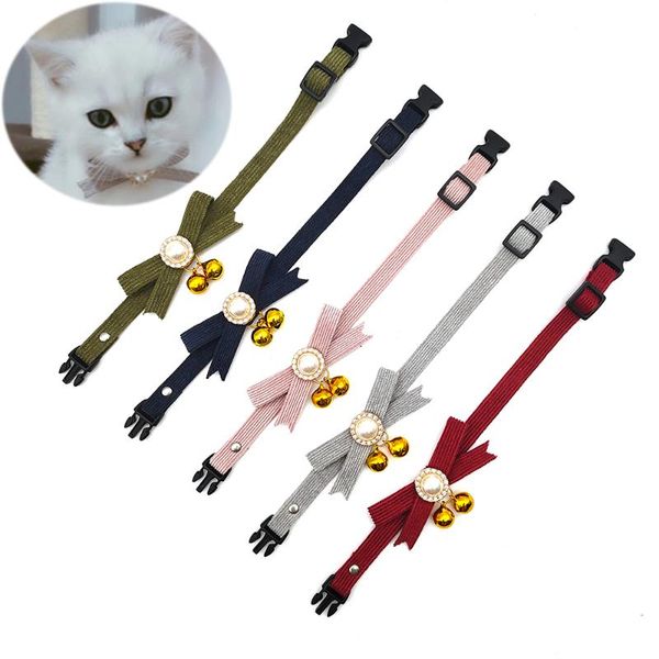 

cat collars & leads breakaway collar with bell bowknot bow tie lovely princess pearl necklace adjustable safety kitten gatos accessories