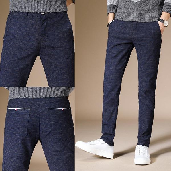 

autumn and winter men soild color trousers fashion plus velevet casual straight male pants thin elasticity long men's, Black