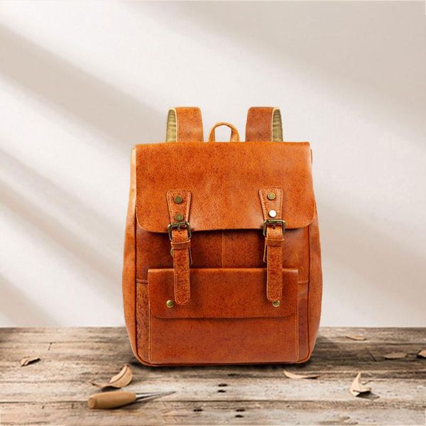

backpack vintage leather genuine cowhide casual men woman shoulder bag simple texture male travel backpacks big capacity bags