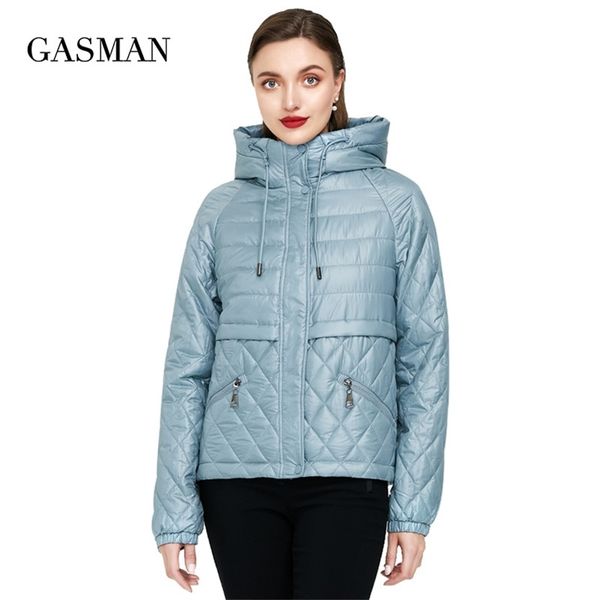 

gasman spring cotton solid short puffer jacket for women zipper down parka women autumn clothes hooded jacket coat 210923, Black