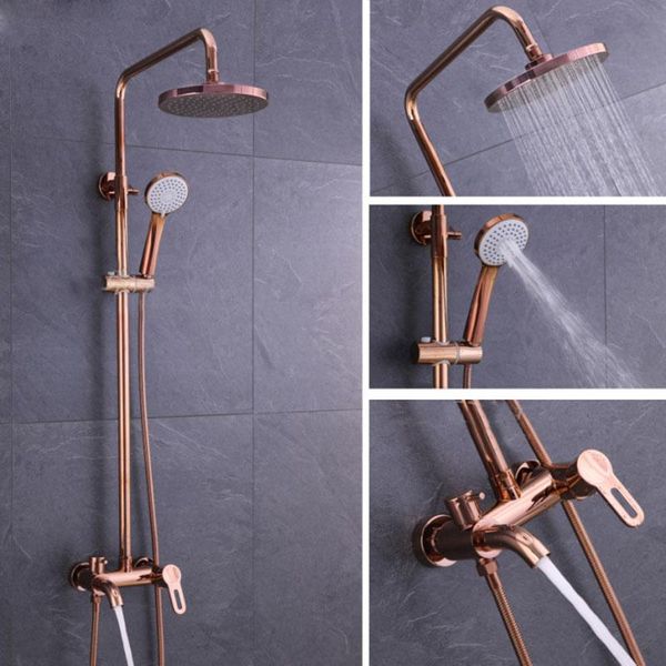 

modern rose golden shower system with brass mixer tap faucet wall mounted simple 8 inch bathroom set 0107 sets