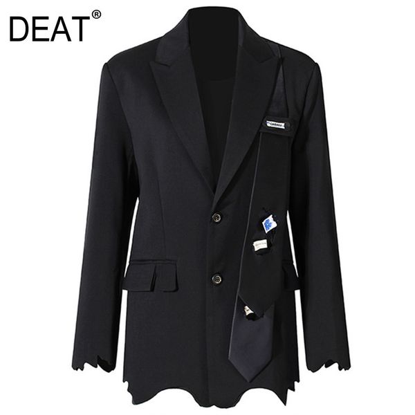 

spring fashion women tie spliced pocket single breasted black cutted blazer female office lady's clothes wp11701l 210421, White;black