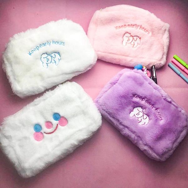 

korean school pencil case kawaii cute plush penal for girls boys pencilcase zipper makeup purse pouch stationery supplies cosmetic bags & ca