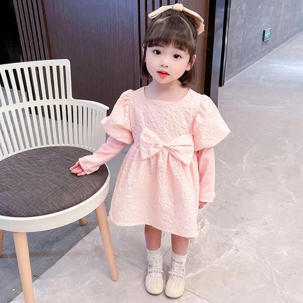

girl's dresses dress for girls big bow girl party pull sleeve children casual style children's costumes, Red;yellow