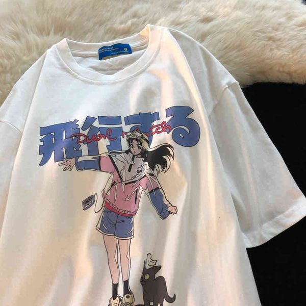 Estate Casual Harajuku Abbigliamento Anime Graffiti Style Tee Hip Hop T-shirt da donna a maniche corte Punk T-shirt oversize allentate Top G220228