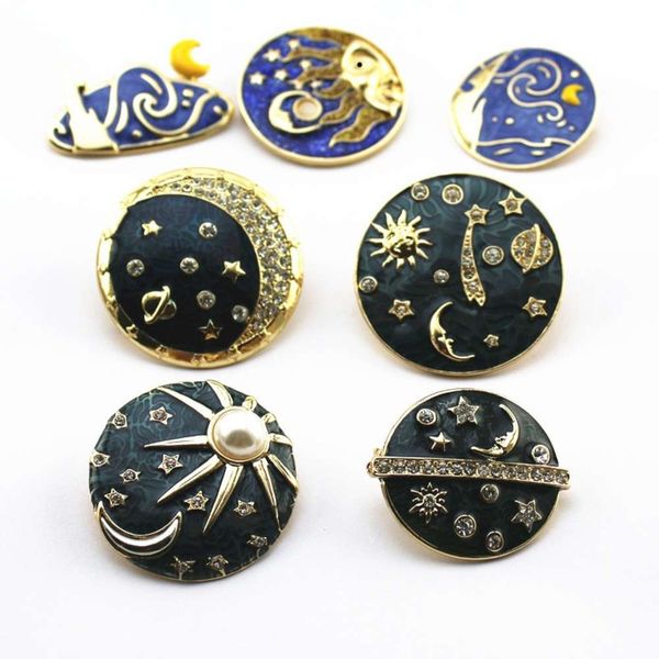 

style galaxy series oil drop enamel sun moon brooch qingdao, Gray