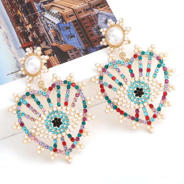 

dangle & chandelier 2021 fashionable simple metal rhinestone imitation pearl eye earrings family party women's statement, Silver