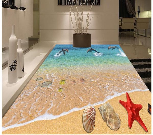 

wallpapers mural 3d pvc wallpaper self-adhesive floor beach starfish dolphin painting modern custom