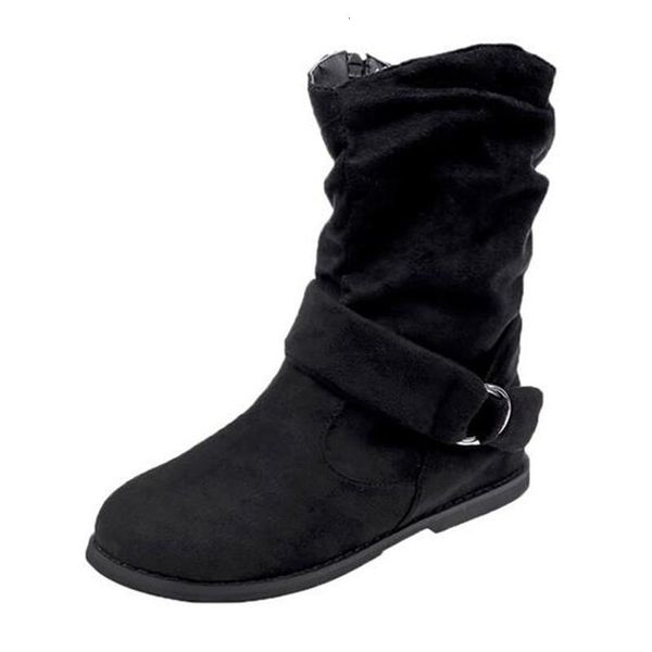 

boots fashion large size suede flat belt buckle women's sleeve round head women riding casual womens shoes 3fpz, Black