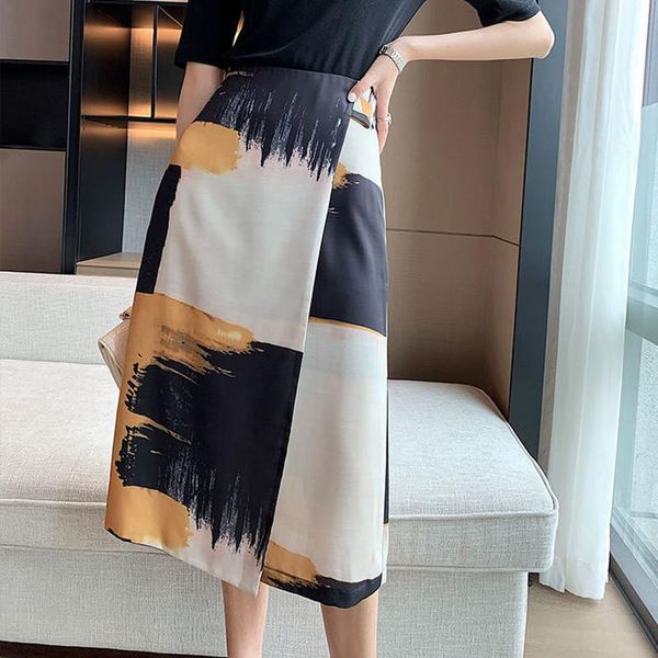

skirts fashion elegant simple oil panting inregular women shirts mid length skirt, Black