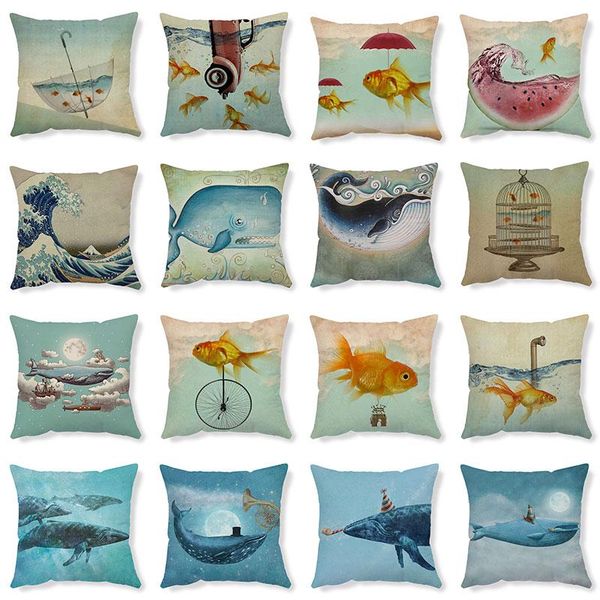 

cushion/decorative pillow whale pattern cushion cover home decor cute animal elephant cotton linen pillowcases room sofa car bed 45x45cm coj