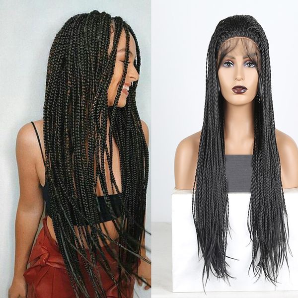 

natural black braided synthetic lace front hair wigs high temperature fiber twist dirty braids part made hand for women