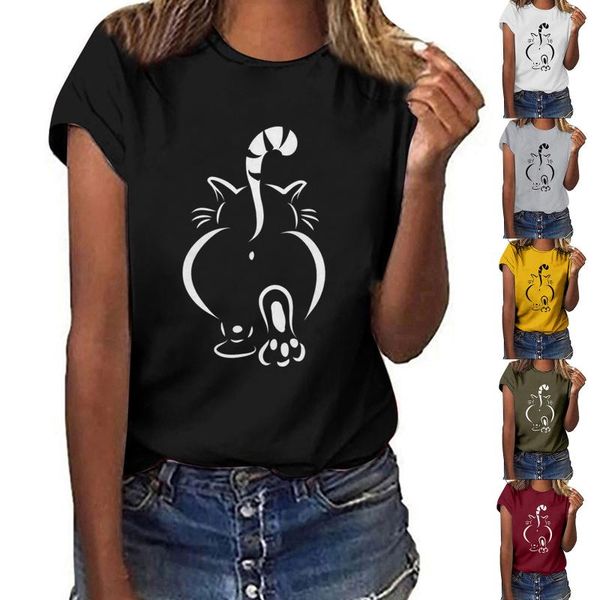 

women's casual loose round neck shorts sleeve letter print blouse t-shirt, White