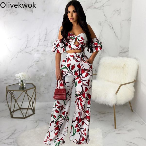 

women's two piece pants olivekwok summer women sets short sleeve tracksuits fashion printing leisure two-piece suit street night outfit, White