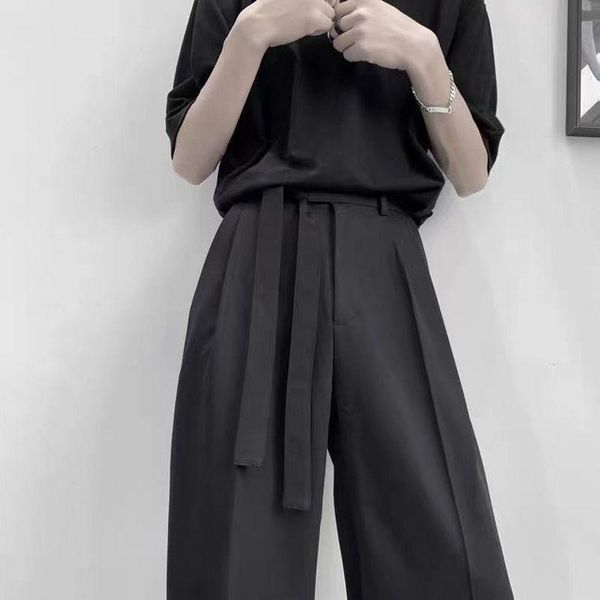

men's pants suit men autumn solid black handsome plus-size elastic waist student male straight-leg pant loose youth fashion trousers