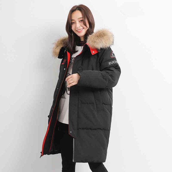 

women's down & parkas down jacket female sports parka hooded winter coat women raccoon fur collar long coats canada style parkas m, Black