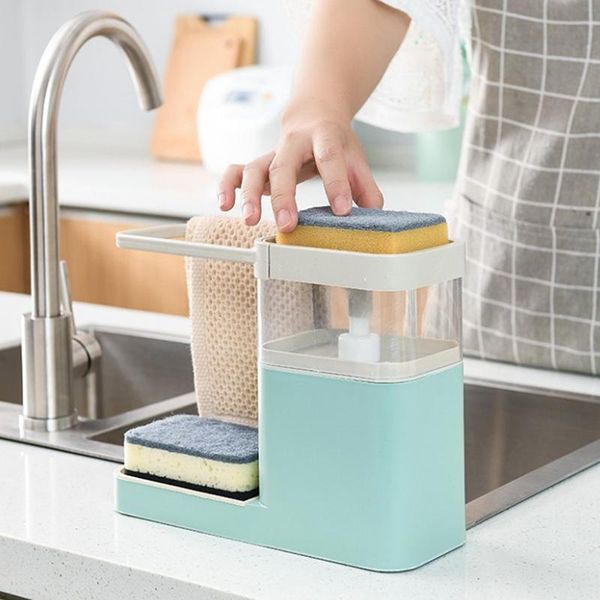 

multifunctional sponge rack soap dispenser manual liquid pump and caddy kitchen cleaning tool storage bath accessory set