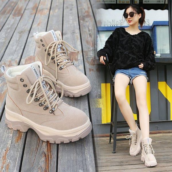 

boots 2021 winter women woman ankle warm fur plush snow fashion heel brand ladies sneakers botas mujer, Black