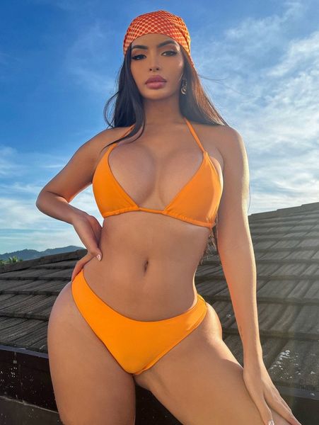 

3pack halter micro triangle bikini swimsuit with bandana d49x#, White;black