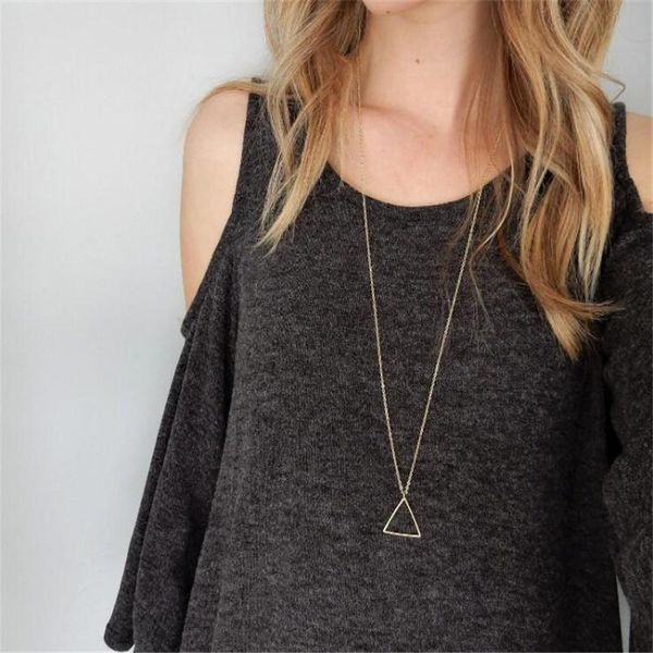 

pendant necklaces fashion long triangle necklace for girls charming lady gold silver colour wweater chain european style women's jewelr