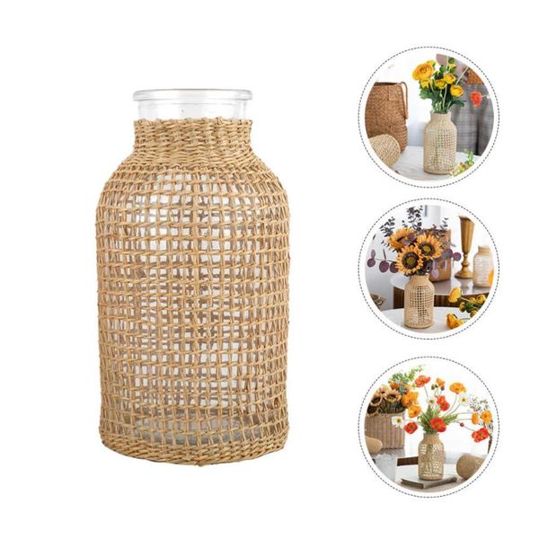 

vases 1pc japanese style glass vase flower storage container for home (khaki)