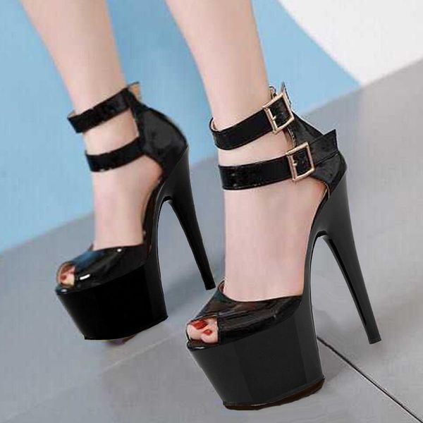 

sandals 5inch black belt buckle women high stripper heels peep toe dress concise platform fetish nightclub pole dance shoes