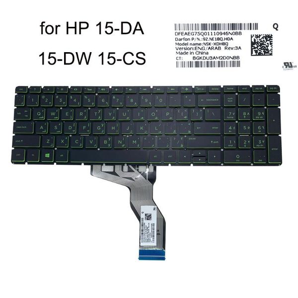 

lapreplacement keyboards arabic backlit keyboard for pavilion 15-da 15-dw 15-dr 15-cs cw computers light green keys 9z.ne1bq.h0a