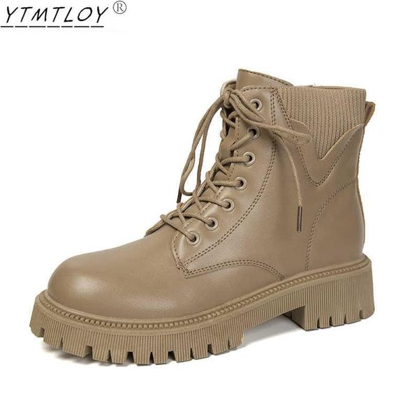 

boots 2022 autumn and winter motorcycle thick heel platform shoes women's lace round toe non-slip fashion zapatos de mujer, Black