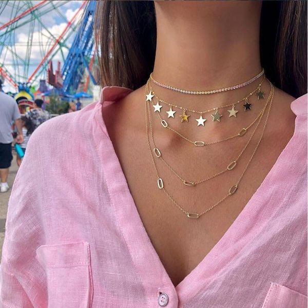 

pendant necklaces thin cz tennis chain necklace layer women choker pastel pinky colorful gold color trendy for gorgeous jewels, Silver
