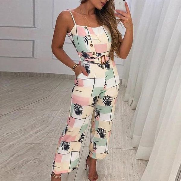 

women's jumpsuits & rompers women elegant sleeveless print brief casual with belt spaghetti strap grid jumpsuit summer vacation 2021, Black;white