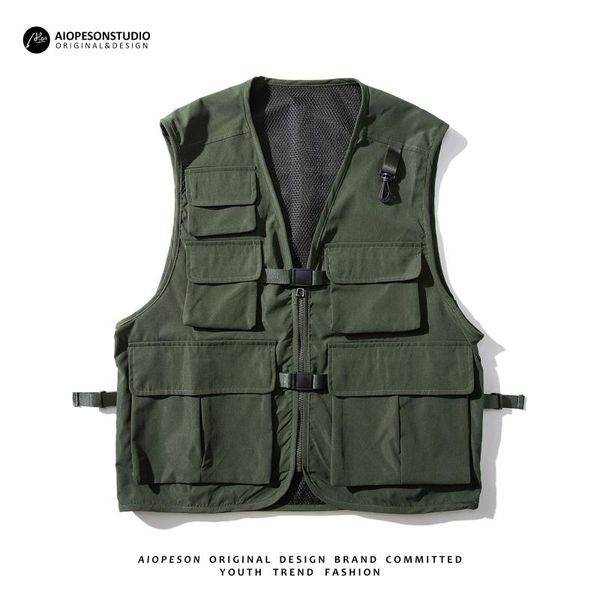 

original sleeveless vest men's tooling functional jacket women's hip-hop loose vintage vests, Black;white