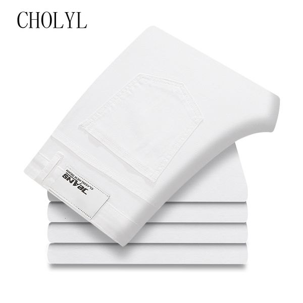 

jeans cholyl male fashion designer brand white cotton pants slim ny long trousers stretch jeans, Blue