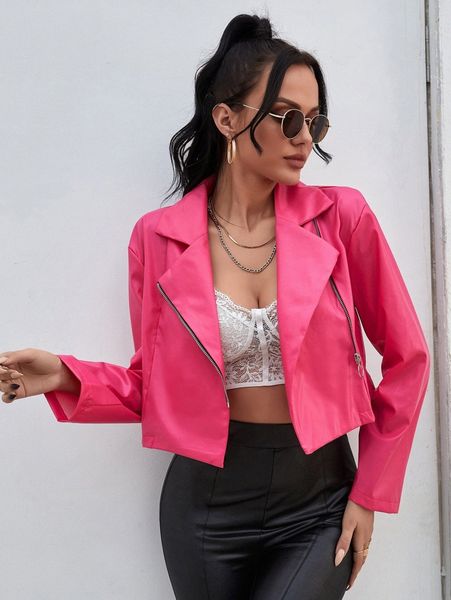 

lapel neck pu leather moto jacket w7wl#, Black;brown