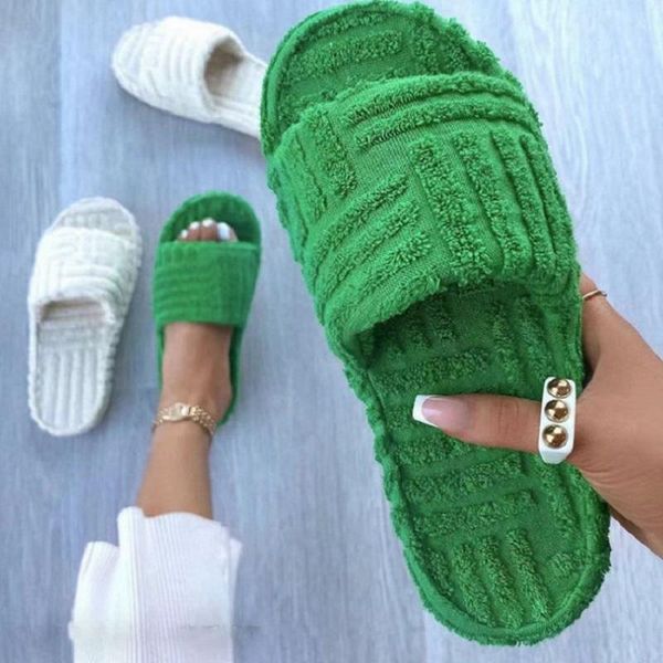 

slippers 2021 women net celebrity casual home candy-colored towel stepping on feeling thick-soled, Black