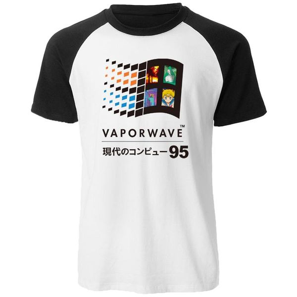 

men's t-shirts vaporwave vintage retro tshirt men japanese anime aesthetic t-shirt 2021 summer cotton raglan short sleeve harajuku t s, White;black
