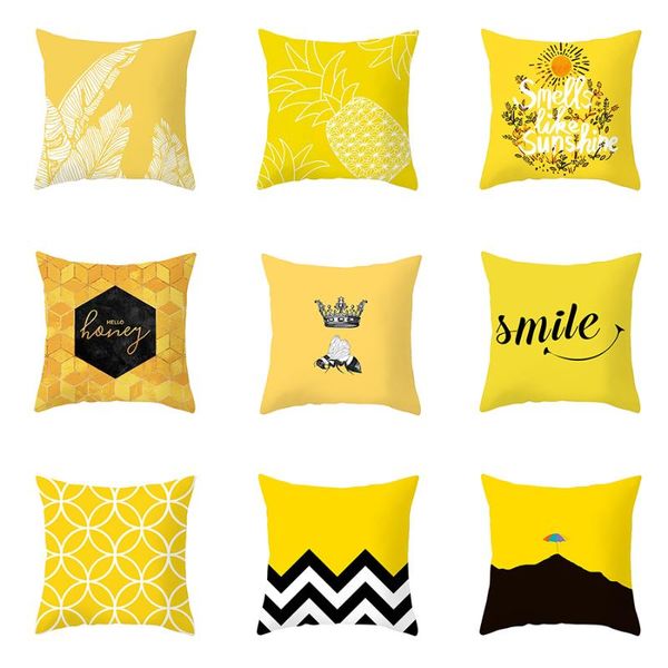 

pillow case european geometric pineapple leaf yellow nordic cushion pillowcase throw cover sofa home decor 45*45cm tpr174