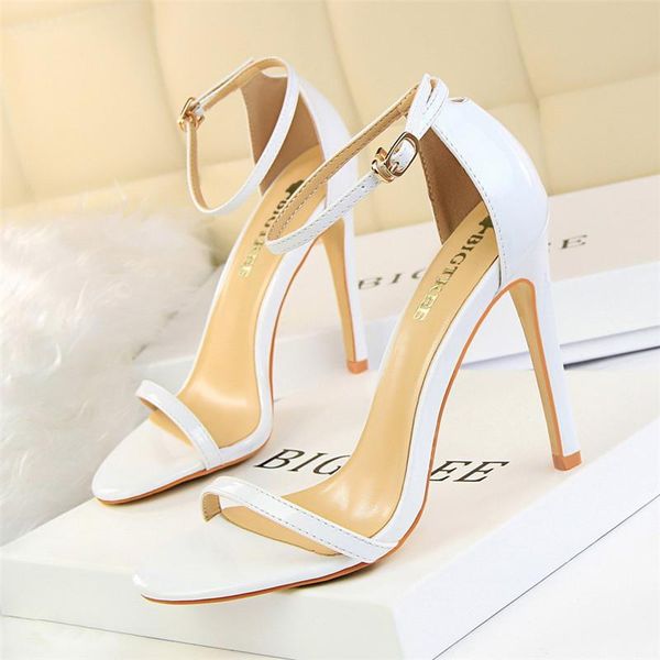 

fashion sandals concise buckle sandalias mujer leather open toe high heels dress women extreme ladies shoes, Black