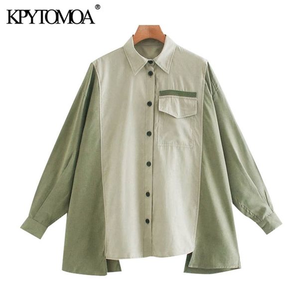 

women fashion oversized patchwork irregular blouses long sleeve button-up female shirts chic 210420, White