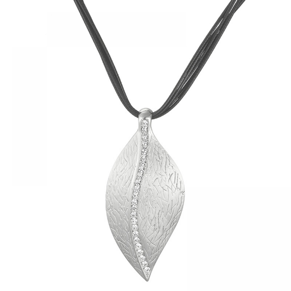 

pendant necklaces crystal color leaf suspension women necklace 8 layers black leather chain for big gothic girl jewelry, Silver