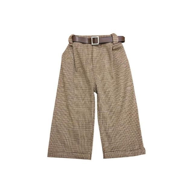 

trousers fashion all-match plaid wool children's wide leg winter girls pants plus velvet elastic waist warm kids 2-7y, Blue
