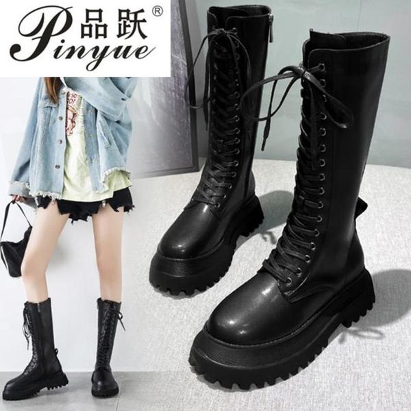 

boots size 35-40 2021 women's winter autumn locomotive shoes woman med heels fashion ladies british boot knee-high, Black
