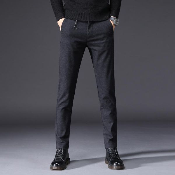 

men's pants brand 2021 sping autumn casual mens dress slim straight fashion business solid black classic long trousers male