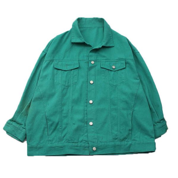 

perhaps u green brick red purple dark green section denim jacket button long sleeves loose jean jackets turn down collar c0215 210529, Black;brown