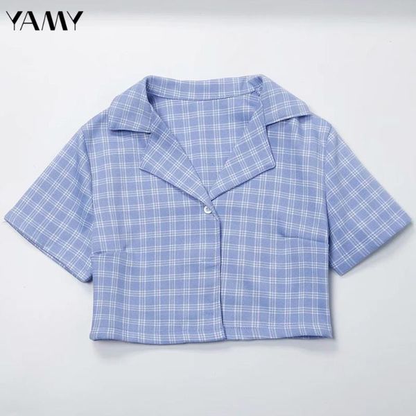 

womens and blouses casual plaid crop blazer shirts korean style plus size streetwear female summer blue outerwear women's &, White
