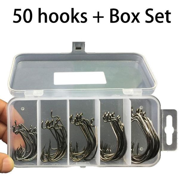 

fishing hooks 50pcs/100pcs box sea offset fishhook for soft bait lure big tackles accessories