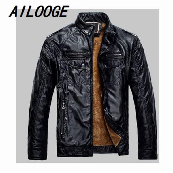 

men's fur & faux fashion mens leather coat 2021 casual wide-waisted veste cuir brand clothing manteau homme man jacket, Black