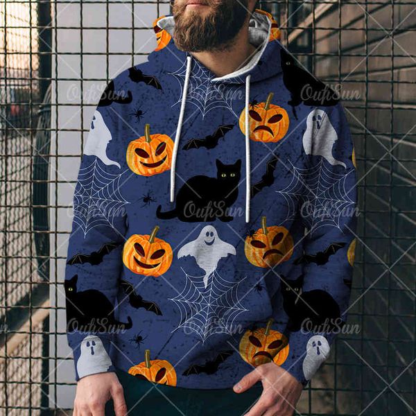 

men's hoodie 3d print sweater halloween horror sweater 3d sweater digital print hat davk, Black